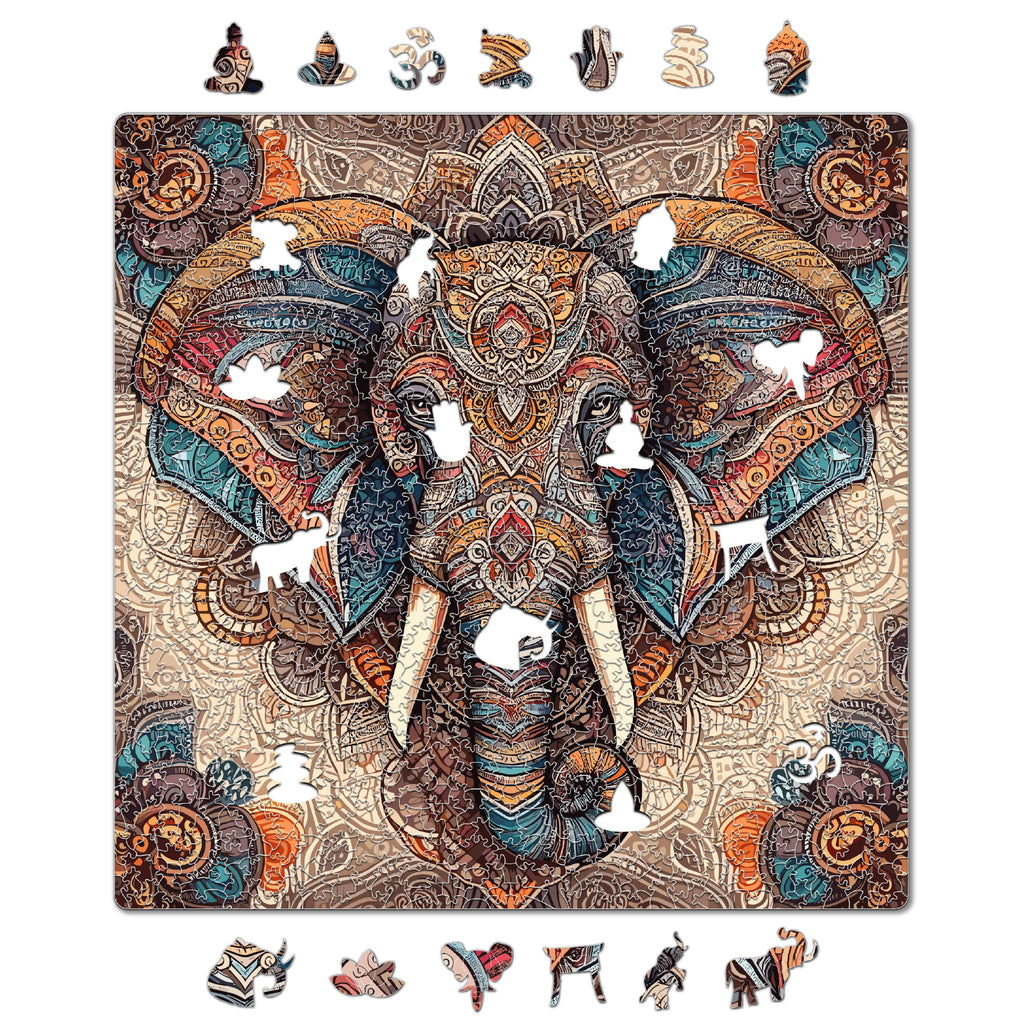 Majestic Elephant | Unique Shape Wooden Puzzle | Mini Leaves