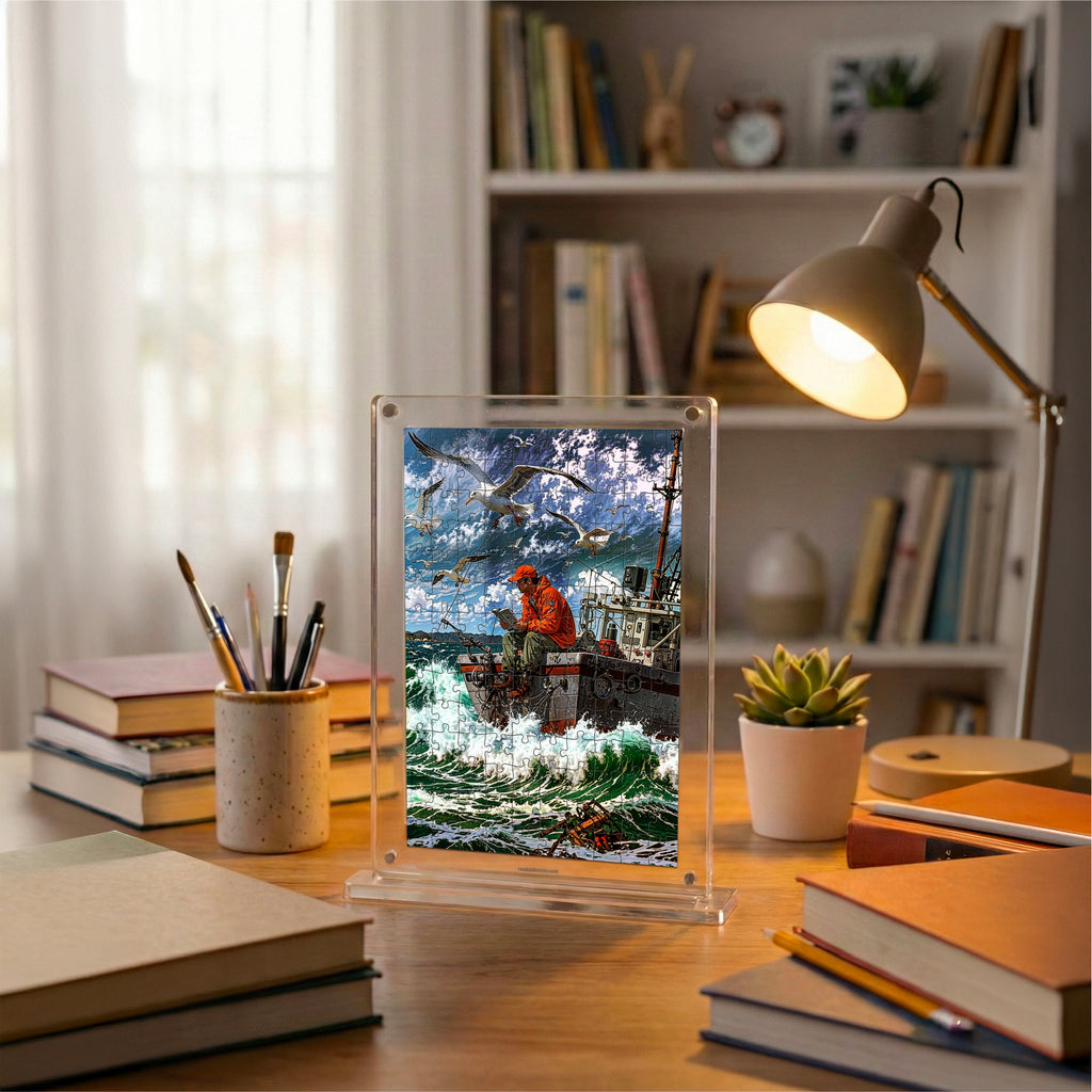 Chasing the Horizon Acrylic Miniature Frame Puzzle | Magnetic Display Jigsaw Puzzle (140 Pieces) | Mini Leaves