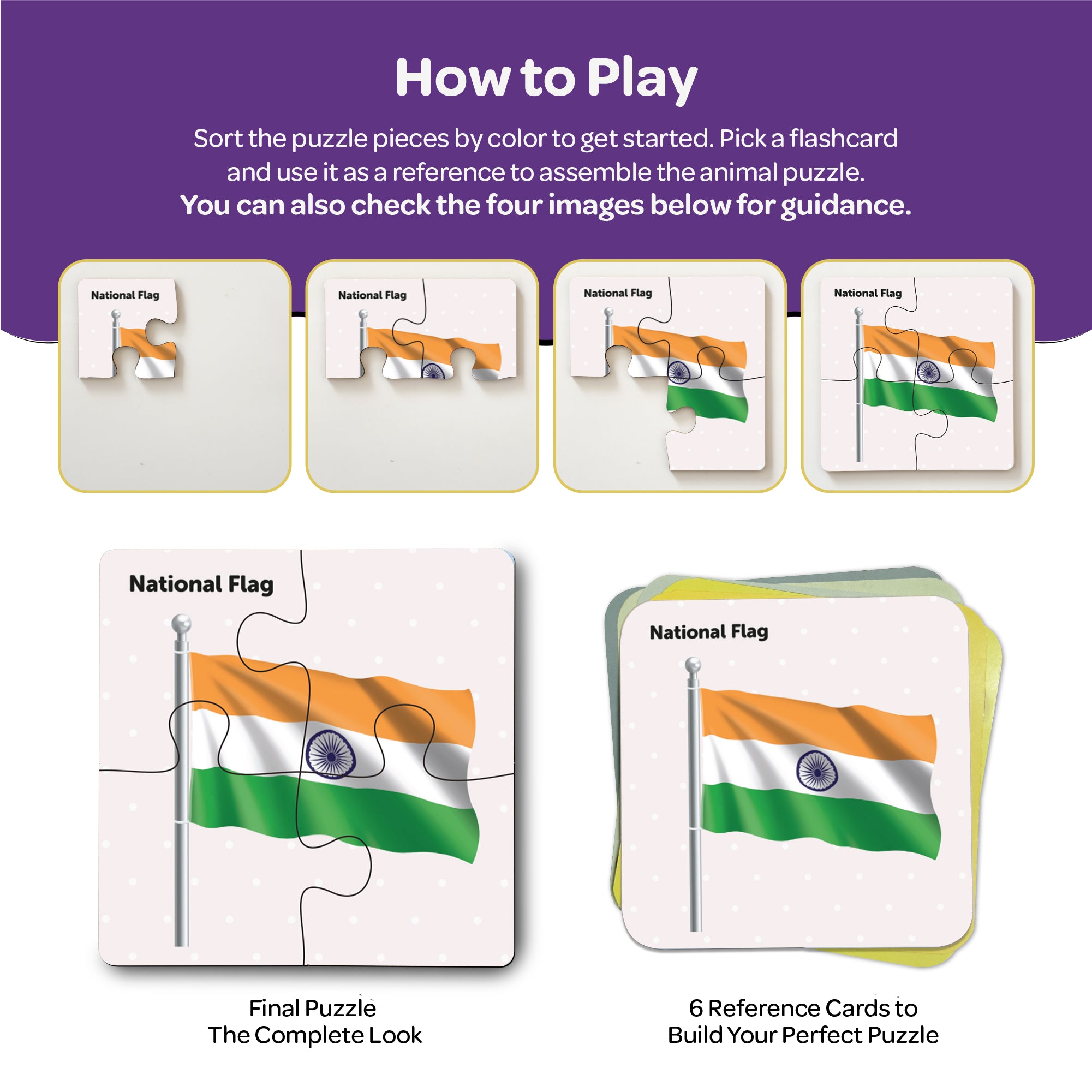 National Symbols 4 Pieces Wooden Puzzles 2+ Years