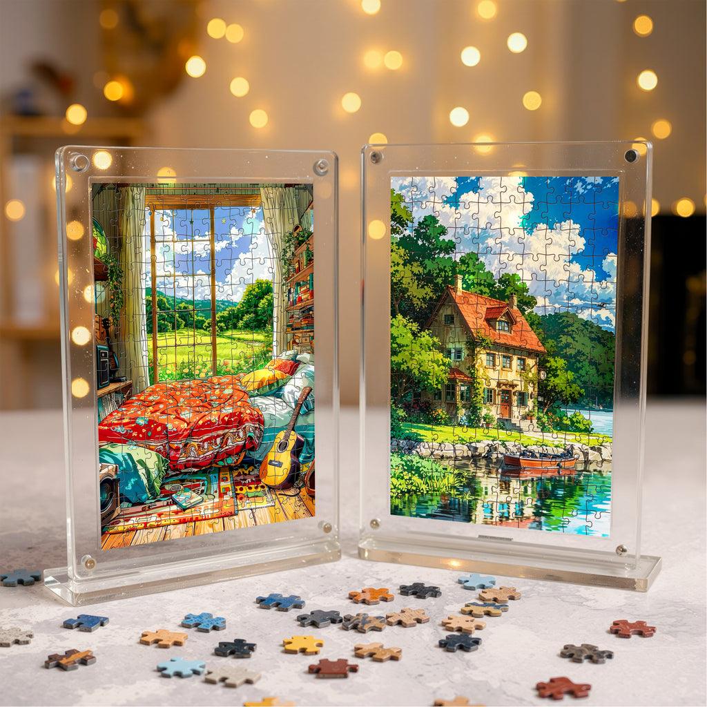 Morning Light Miniature Frame Puzzle | Magnetic Display Jigsaw Puzzle (140 Pieces) | Mini Leaves