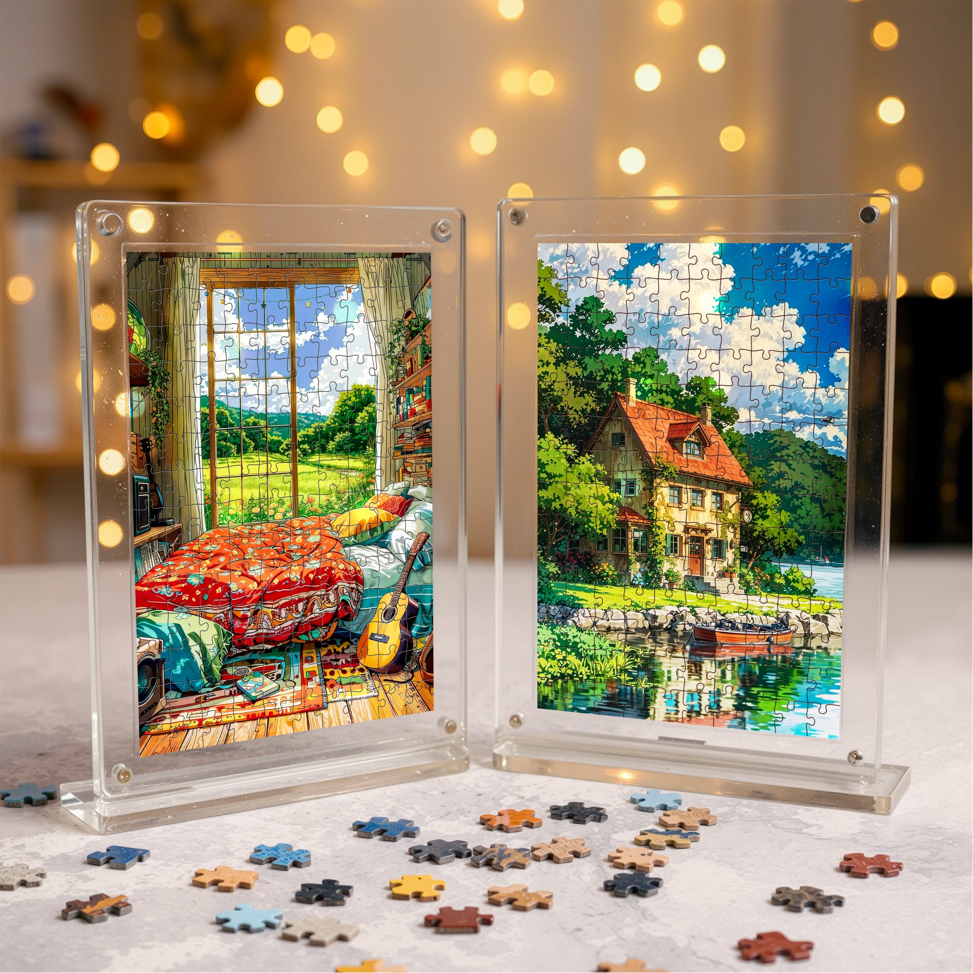 Morning Light Miniature Frame Puzzle | Magnetic Display Jigsaw Puzzle (140 Pieces) | Mini Leaves