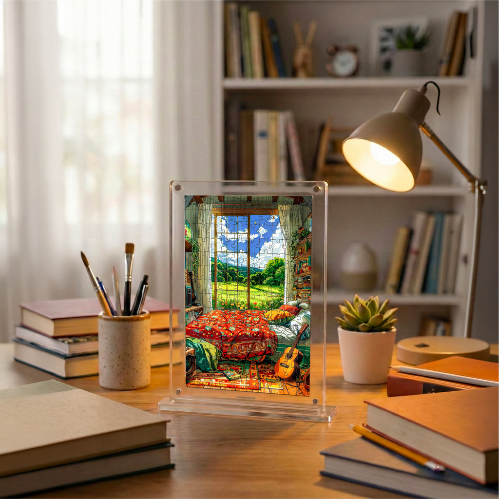Morning Light Miniature Frame Puzzle | Magnetic Display Jigsaw Puzzle (140 Pieces) | Mini Leaves
