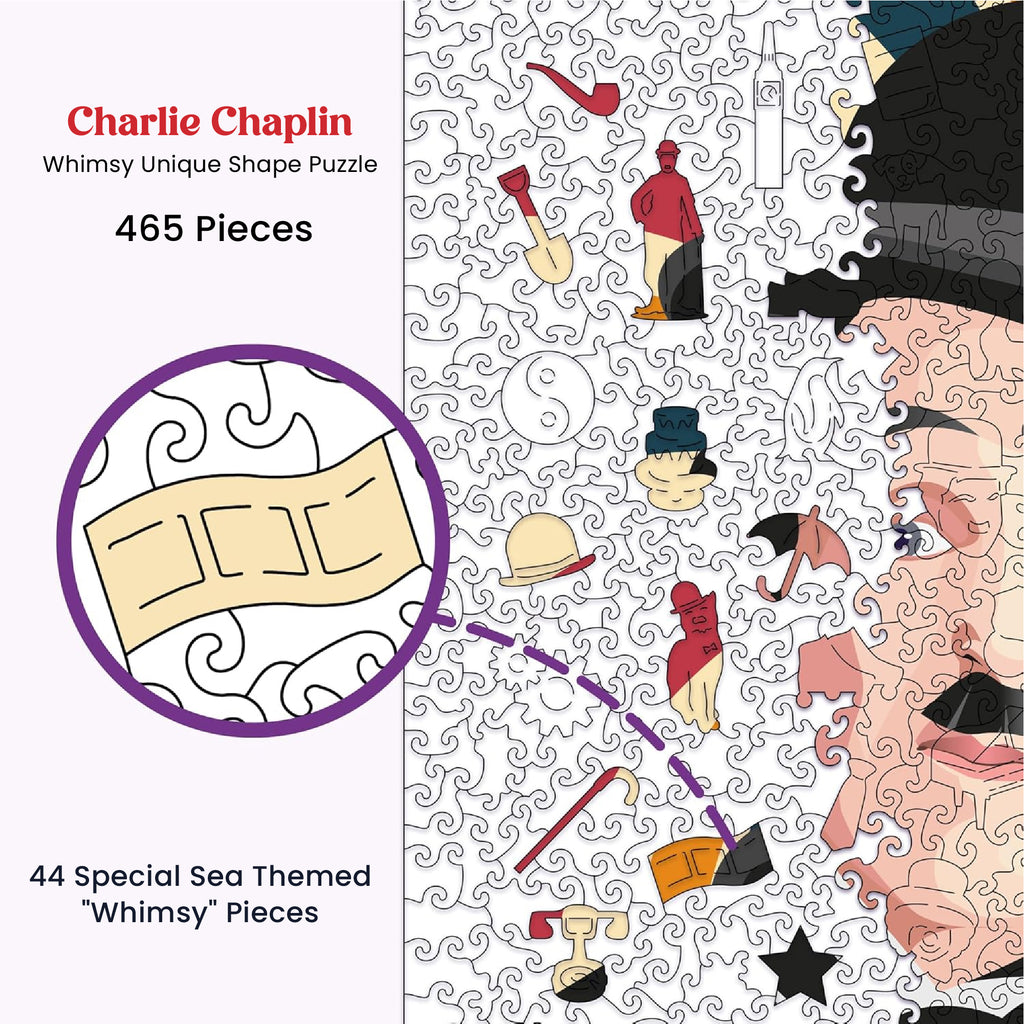 Charlie Chaplin™ Whimsy Unique Shape Wooden Puzzle – 465 Pieces | Mini Leaves