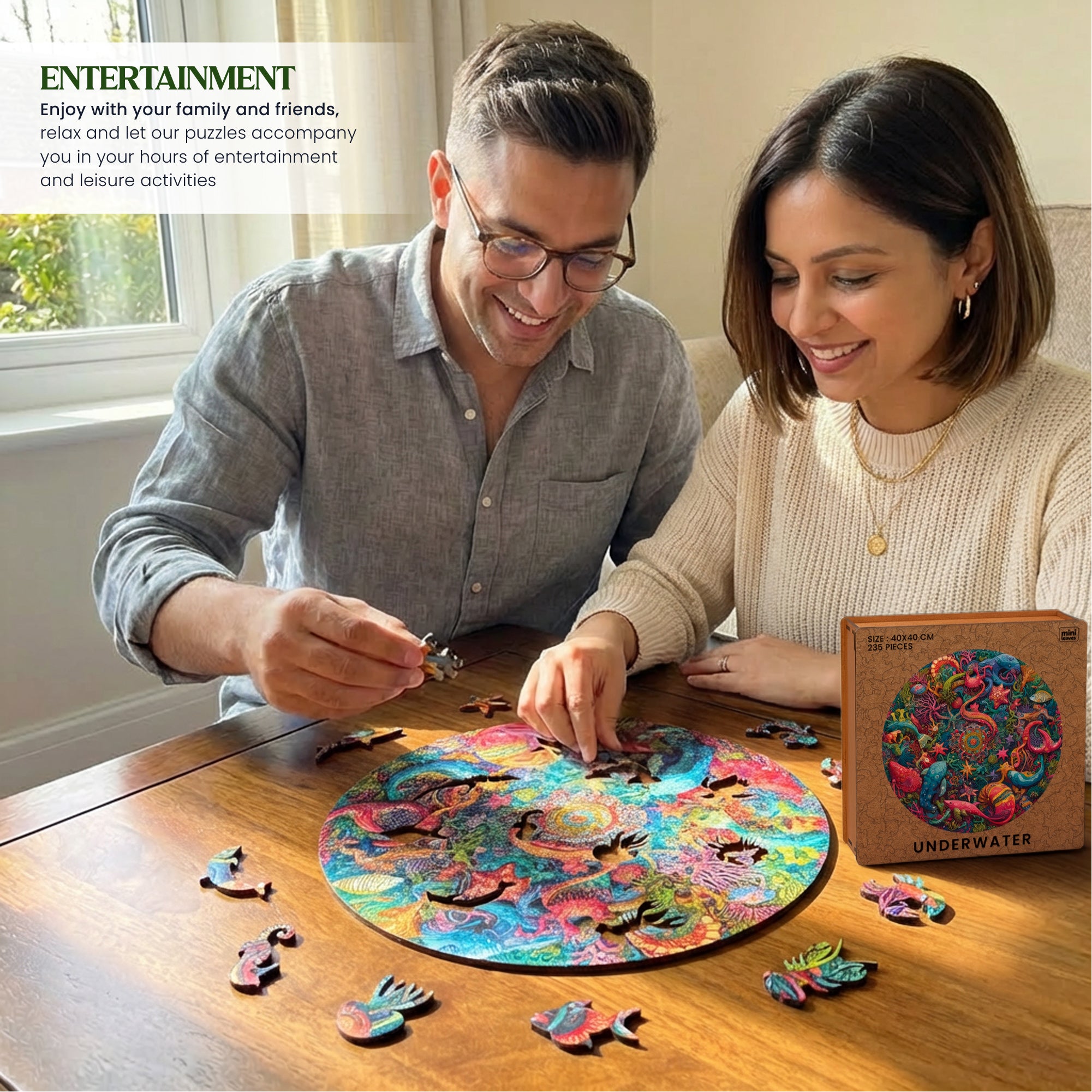 Underwater World | Unique Shape Wooden Puzzle | Mini Leaves