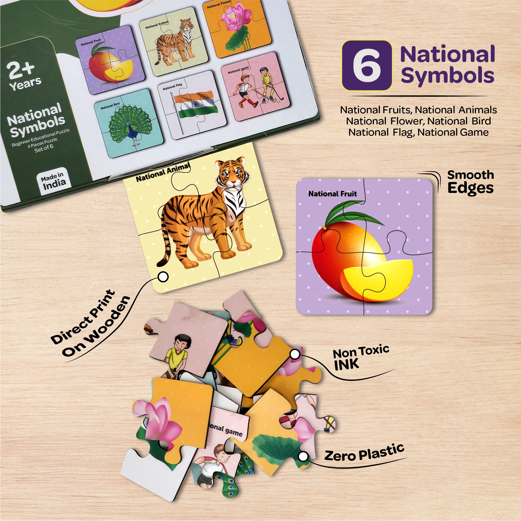 National Symbols 4 Pieces Wooden Puzzles 2+ Years
