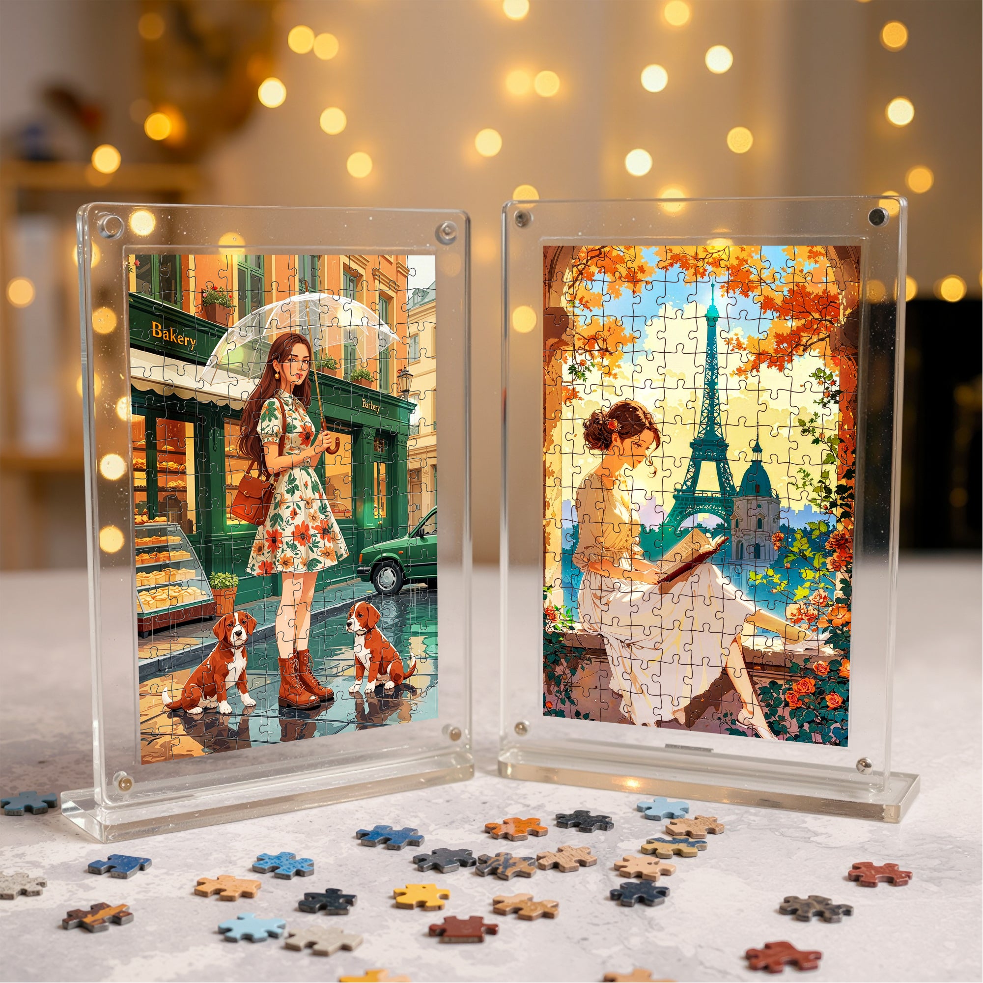 Parisian Stroll  Miniature Frame Puzzle | Magnetic Display Jigsaw Puzzle (140 Pieces) | Mini Leaves