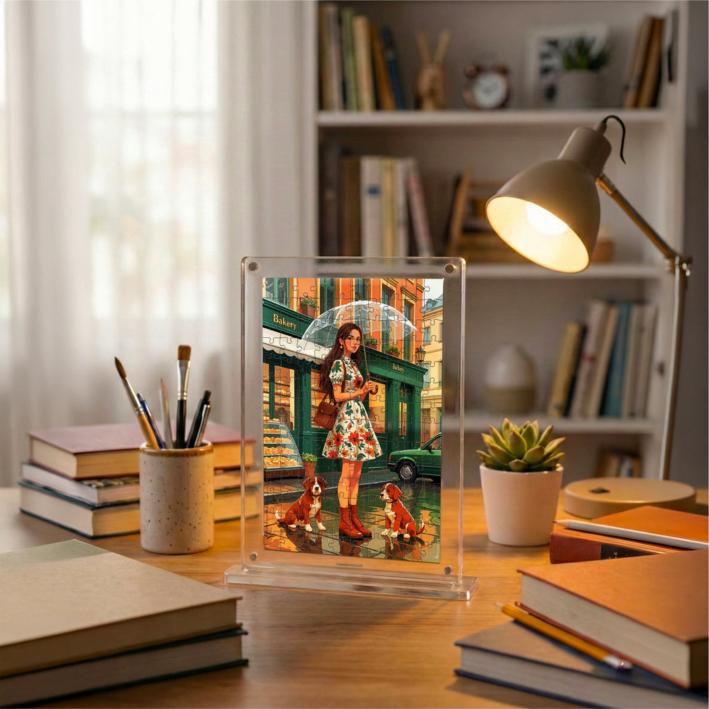 Parisian Stroll  Miniature Frame Puzzle | Magnetic Display Jigsaw Puzzle (140 Pieces) | Mini Leaves