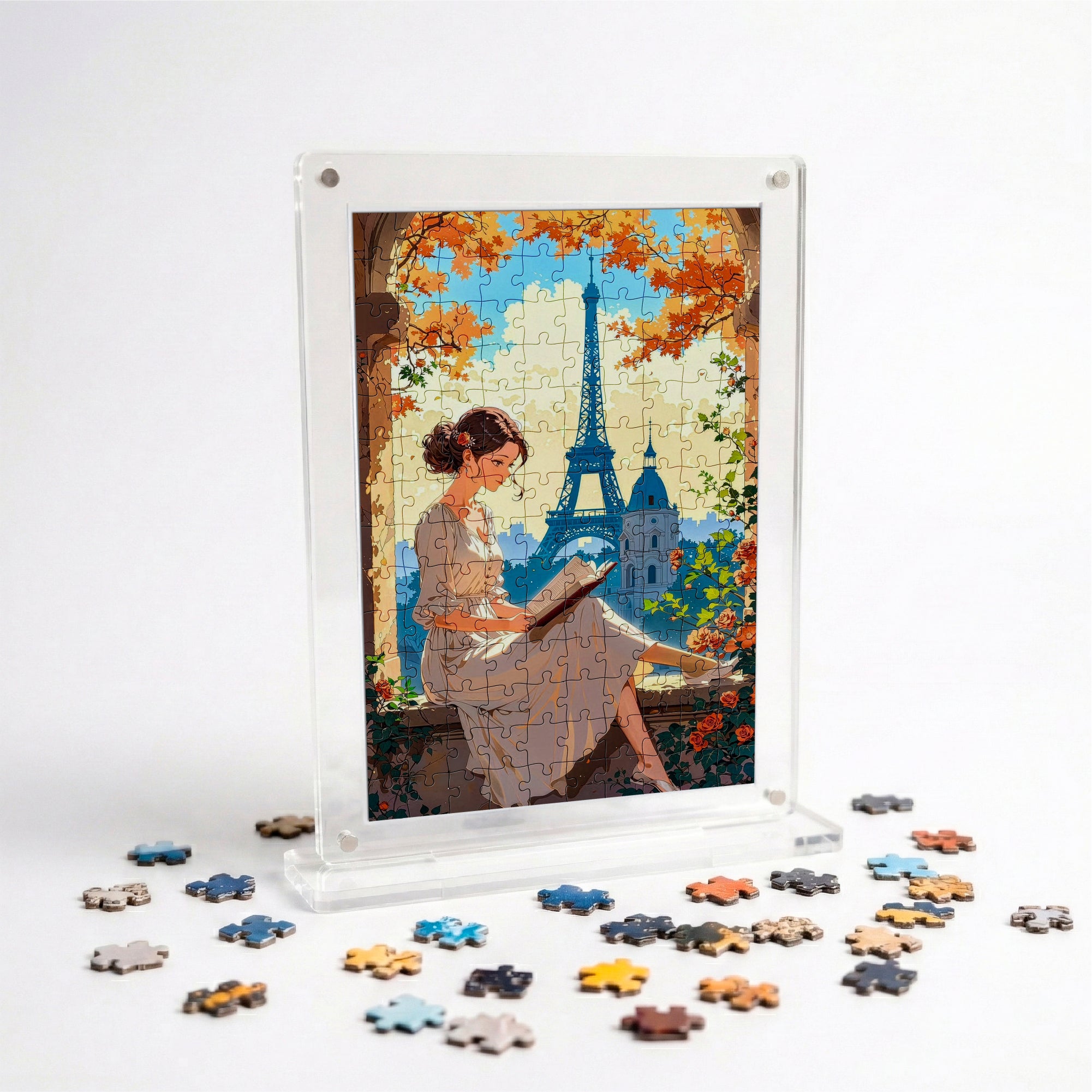 Parisian Stroll  Miniature Frame Puzzle | Magnetic Display Jigsaw Puzzle (140 Pieces) | Mini Leaves