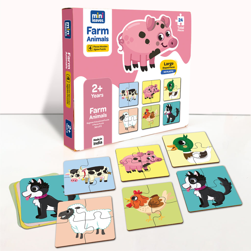 Farm Animals 4 Piece Wooden Puzzle 2+ Years