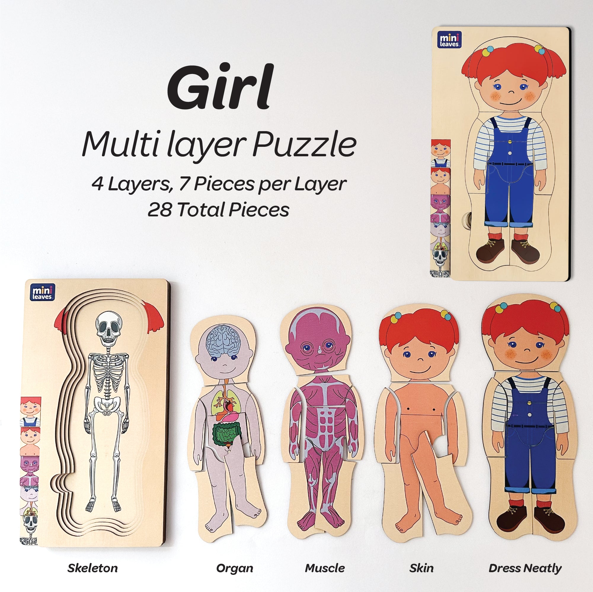 Mini Leaves™ Wooden Human Anatomy 3D Shapes Matching Puzzle – Multilayers Educational Toy for 3+ Years Kids