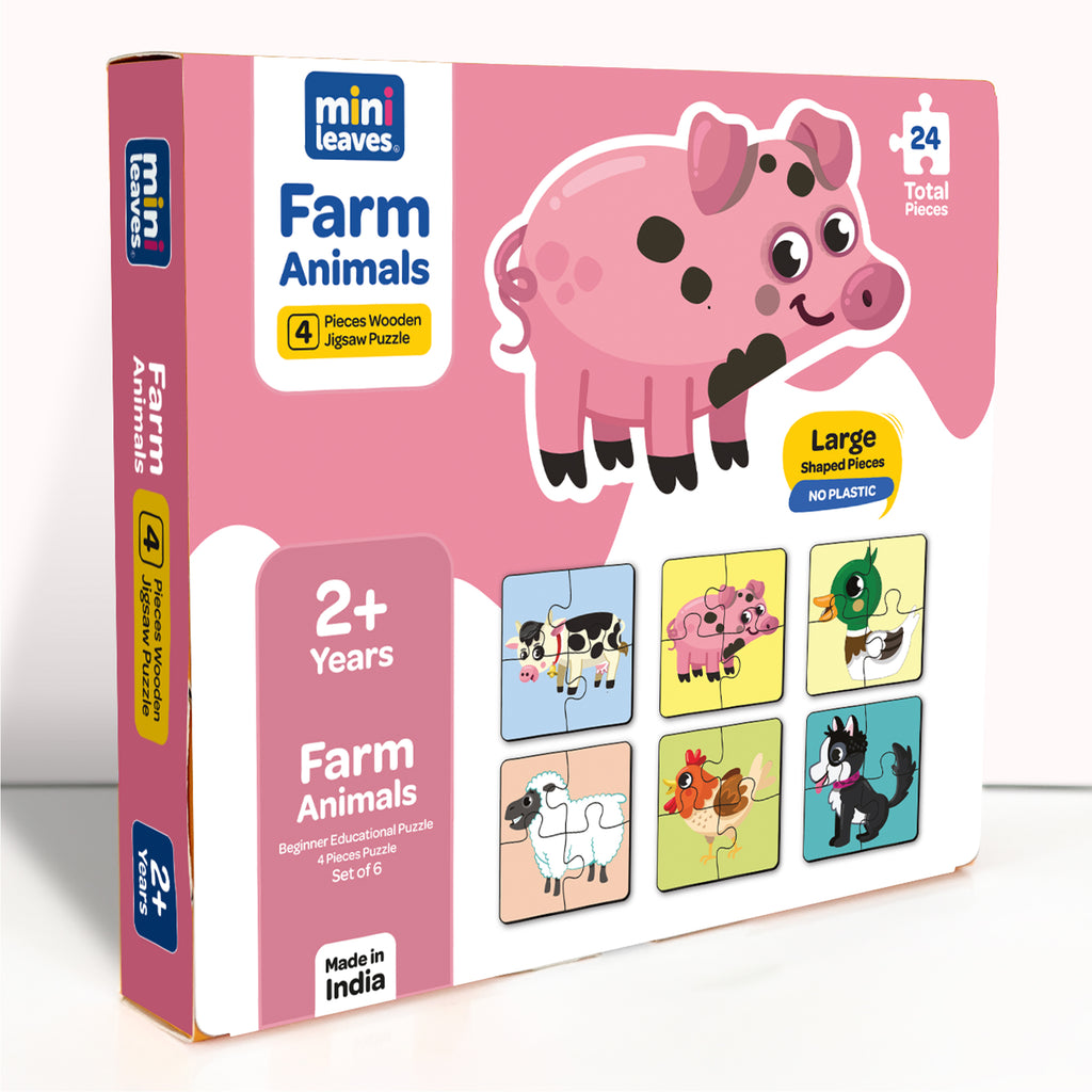 Farm Animals 4 Piece Wooden Puzzle 2+ Years