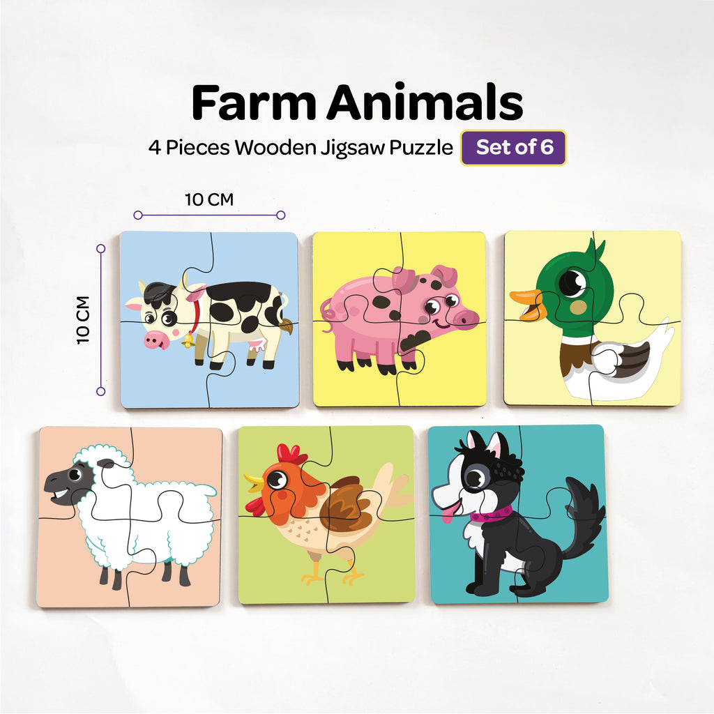 Farm Animals 4 Piece Wooden Puzzle 2+ Years