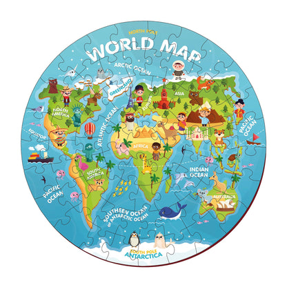 72 Pieces World Map Educational Puzzle 4+ Years - Mini Leaves