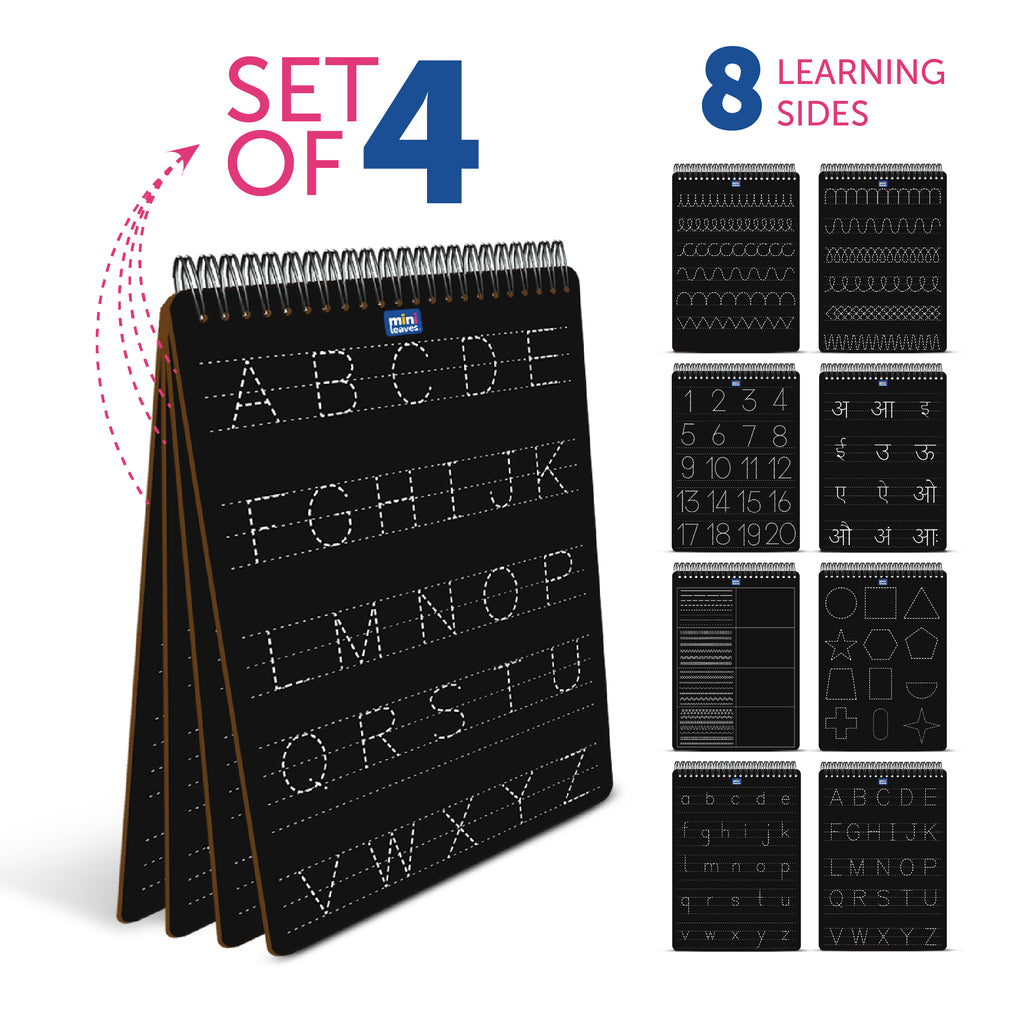 English Alphabets Montessori Pre-Writing Tracing Board – Set of 4 (8 Sides)