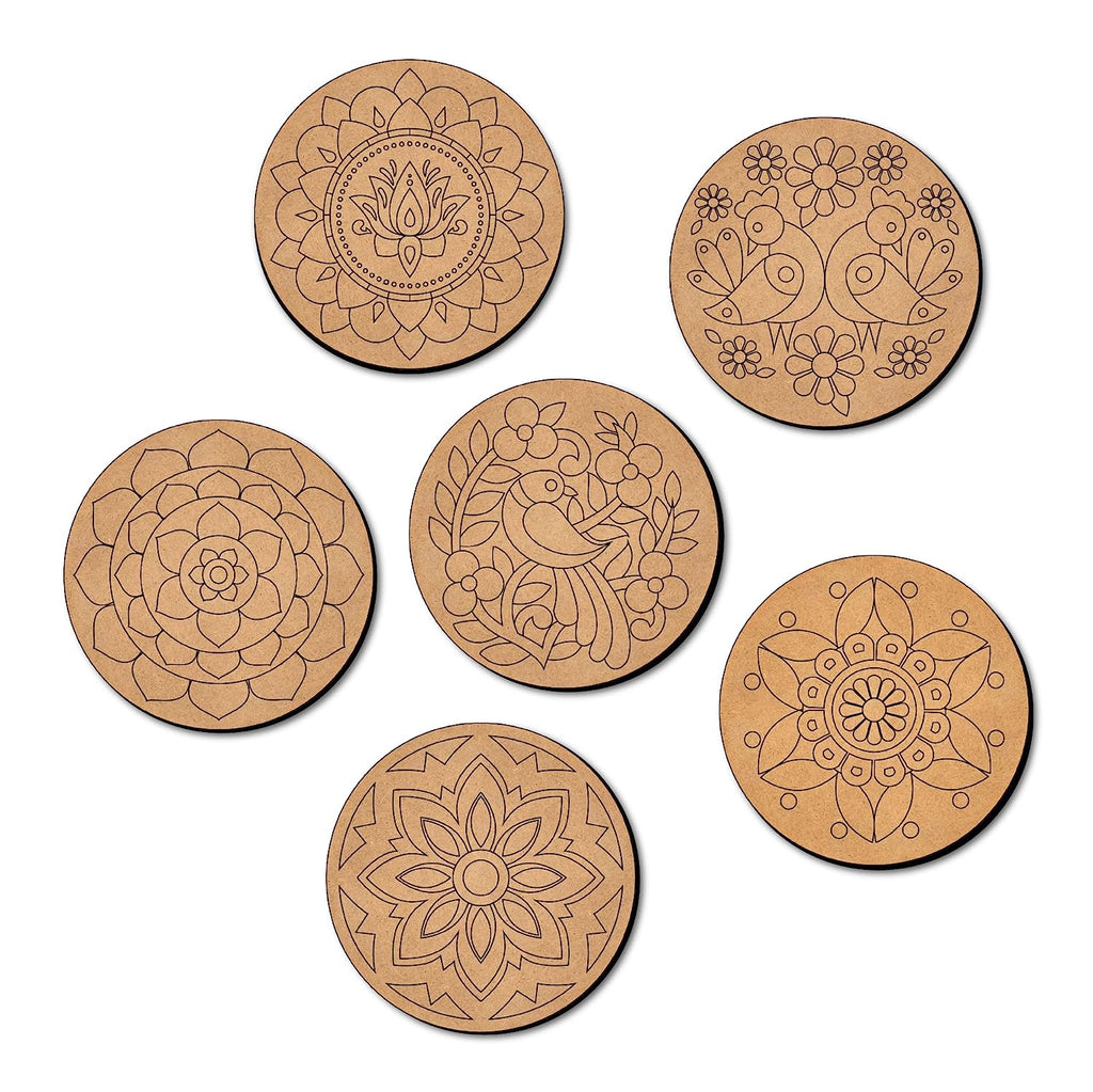 Mandala Paint Kit Tea Coasters Art and Craft Kit 6+ Years - Mini Leaves