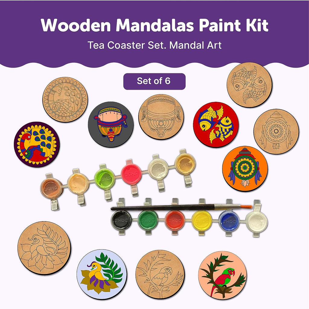 Mandala Tea Coasters Art and Craft Kit for 6+ Years- Beginner - Mini Leaves