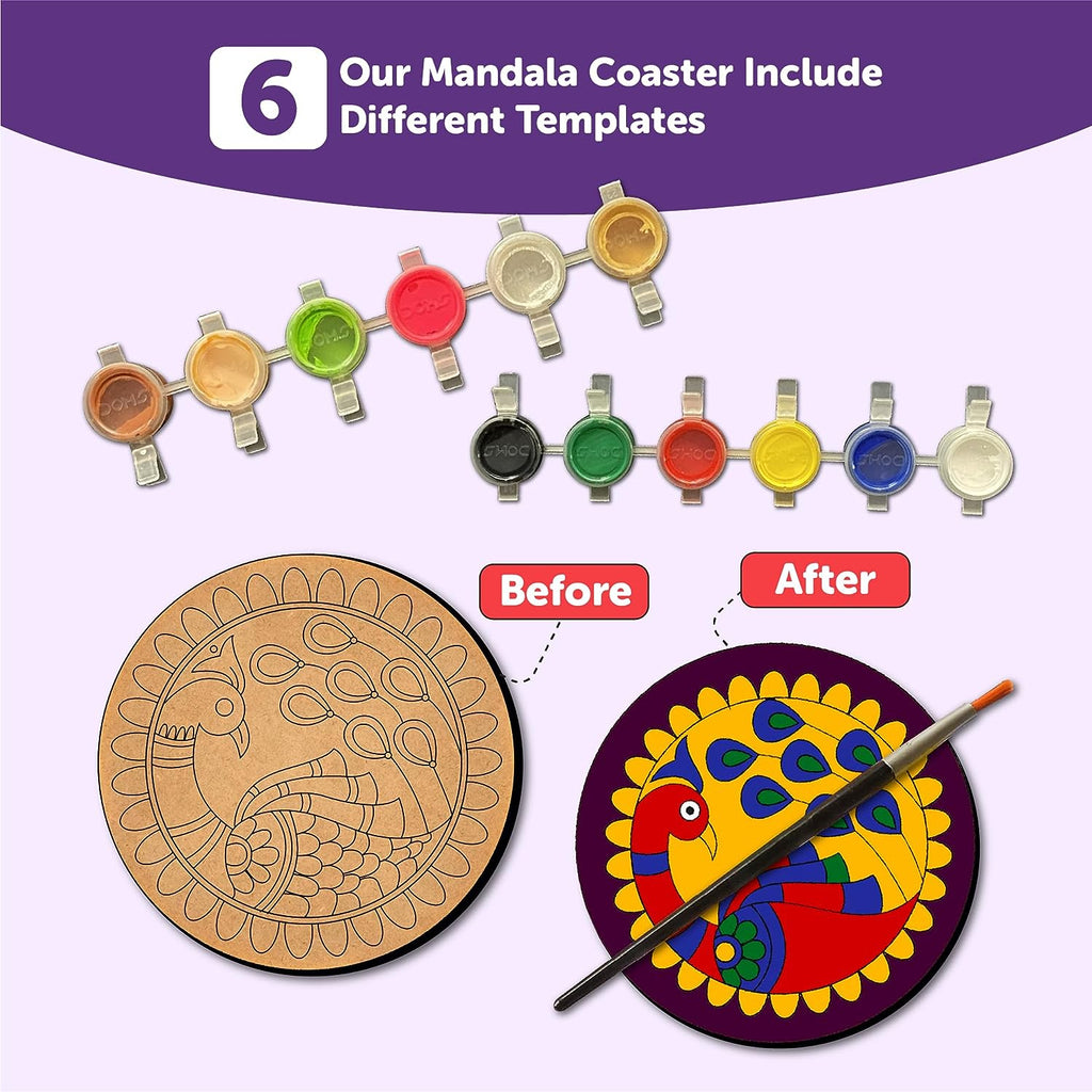 Mandala Tea Coasters Art and Craft Kit for 6+ Years- Beginner - Mini Leaves
