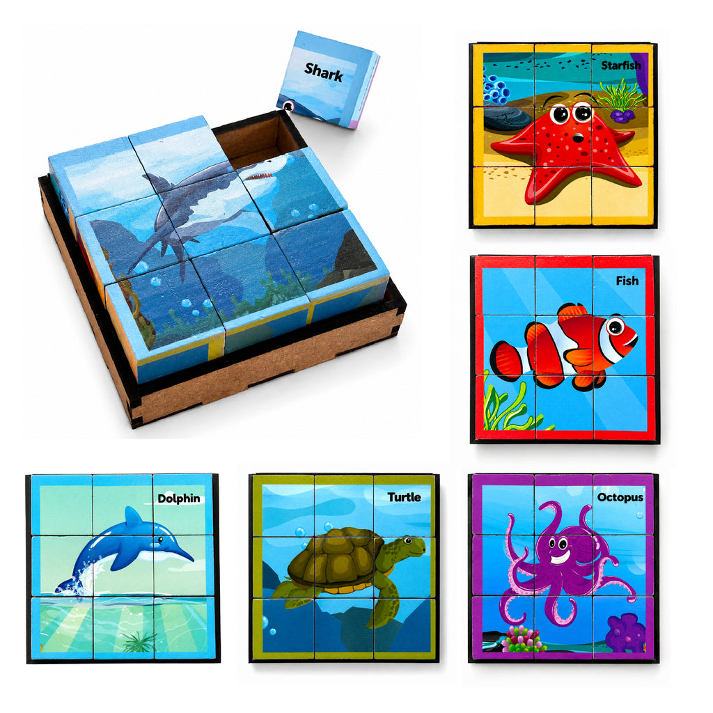 Cube Blocks Ocean Animals 6 Sides with 6 Animal 2+ Years