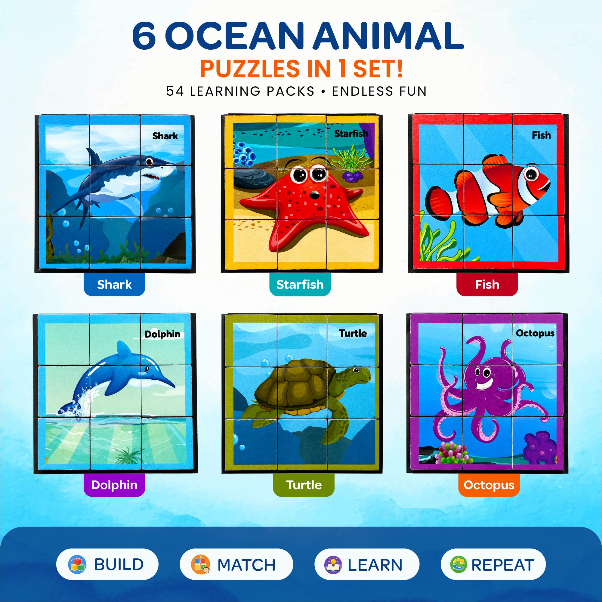 Cube Blocks Ocean Animals 6 Sides with 6 Animal 2+ Years