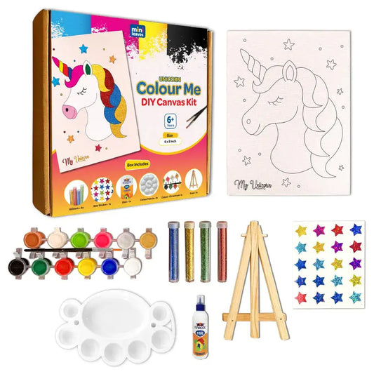 Colour Me Unicorn DIY Canvas Kit 8 x 6 Inch with Wooden Easel for 6+ Kids