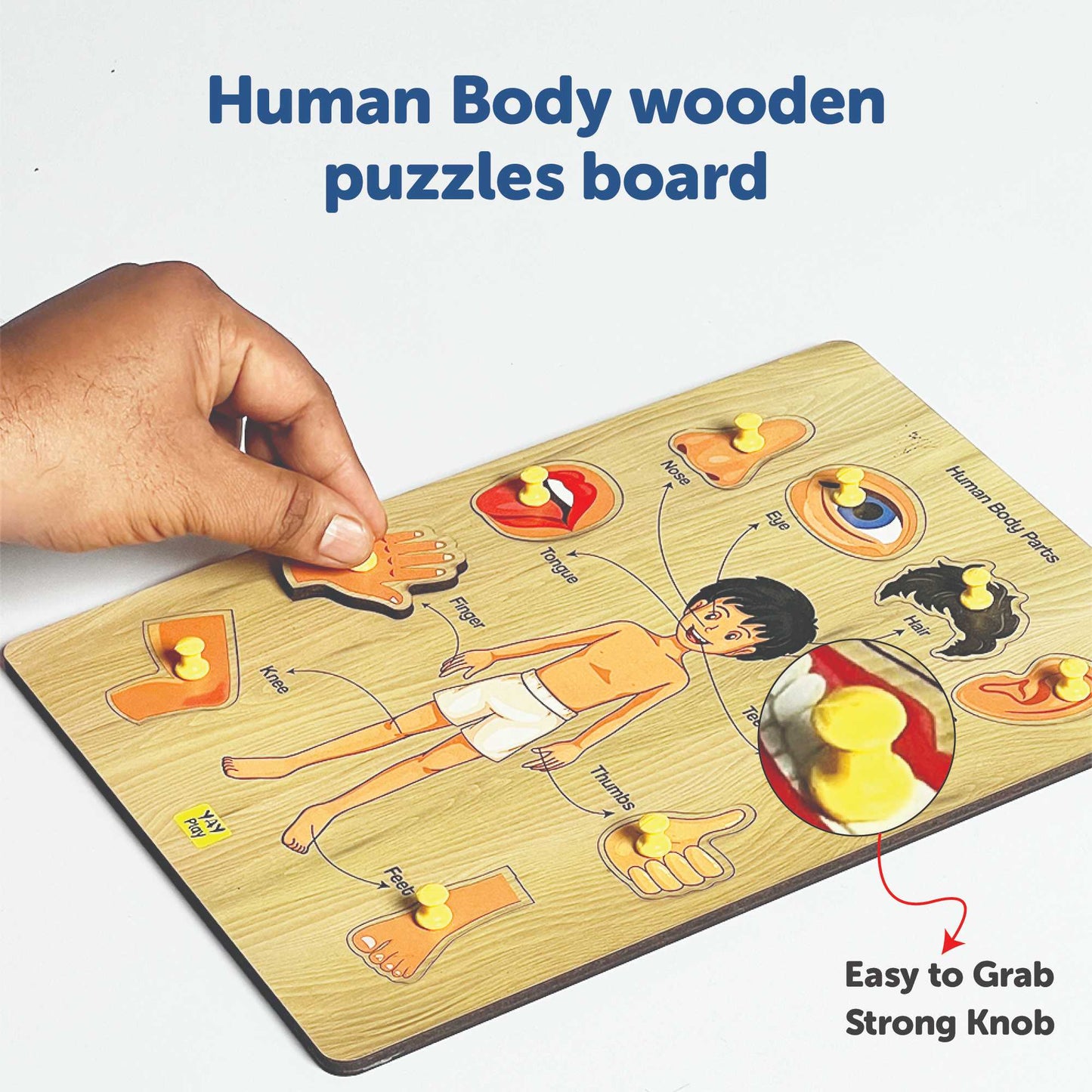 Wooden Human Body Part Knob and Pegged Puzzle for 2+ Years