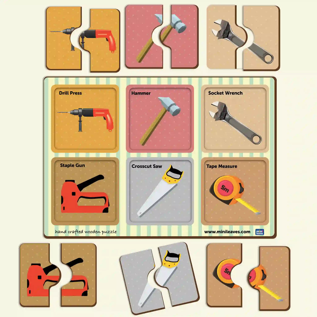 Construction Tools 2 Pieces Puzzle 2+ Years - Mini Leaves