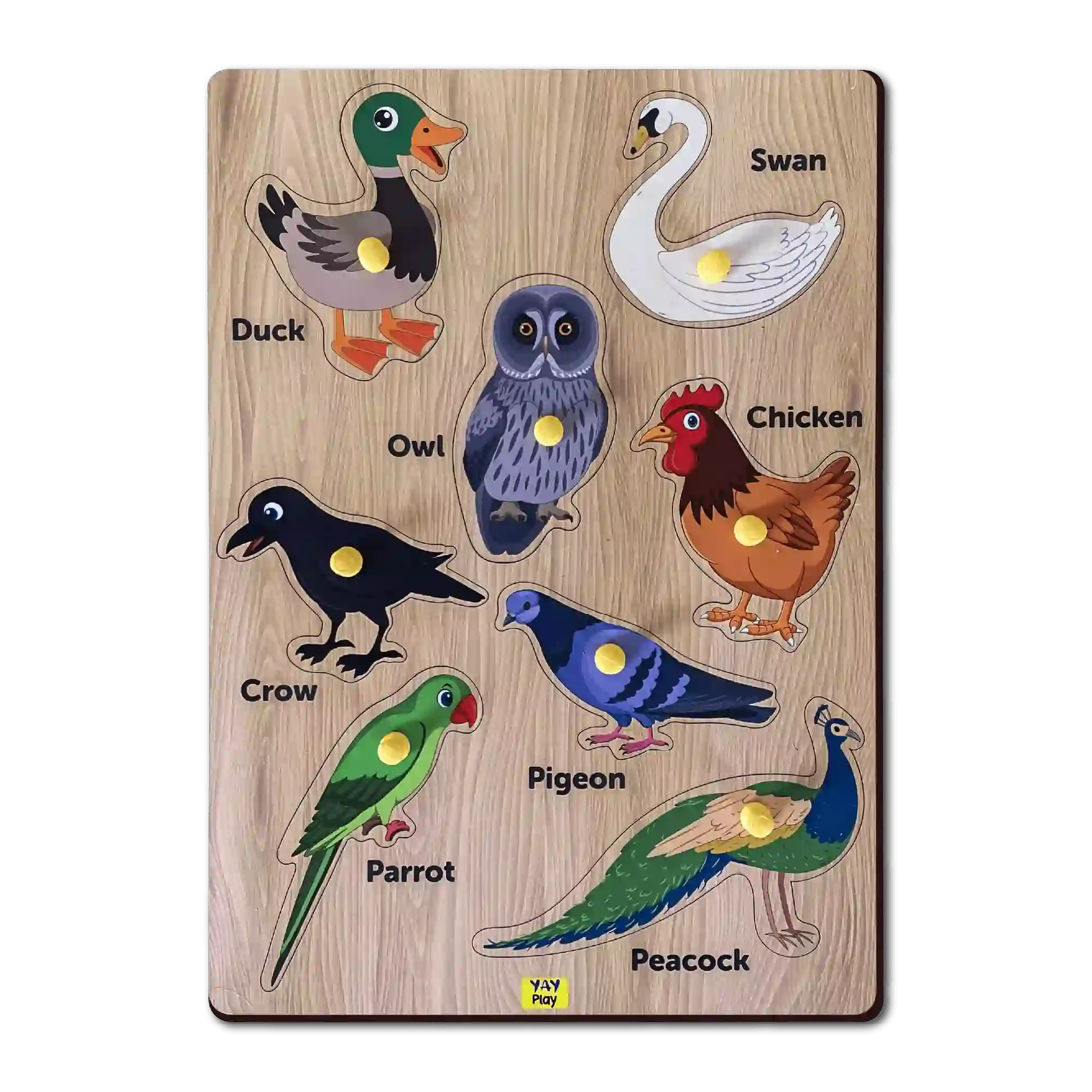Birds Wooden Knob Puzzle Board 3+ Years