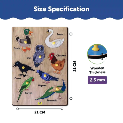Birds Wooden Knob Puzzle Board 3+ Years