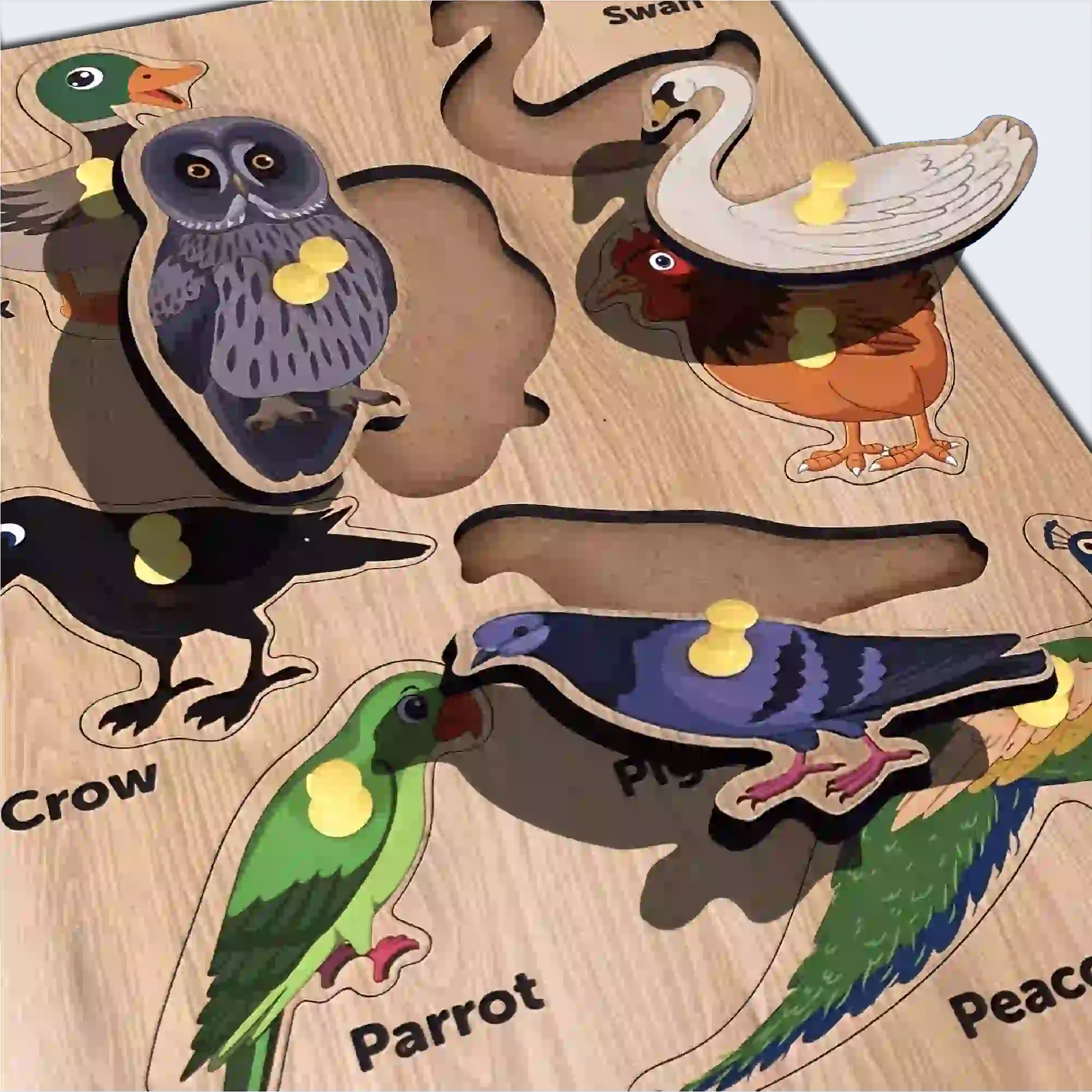 Birds Wooden Knob Puzzle Board 3+ Years