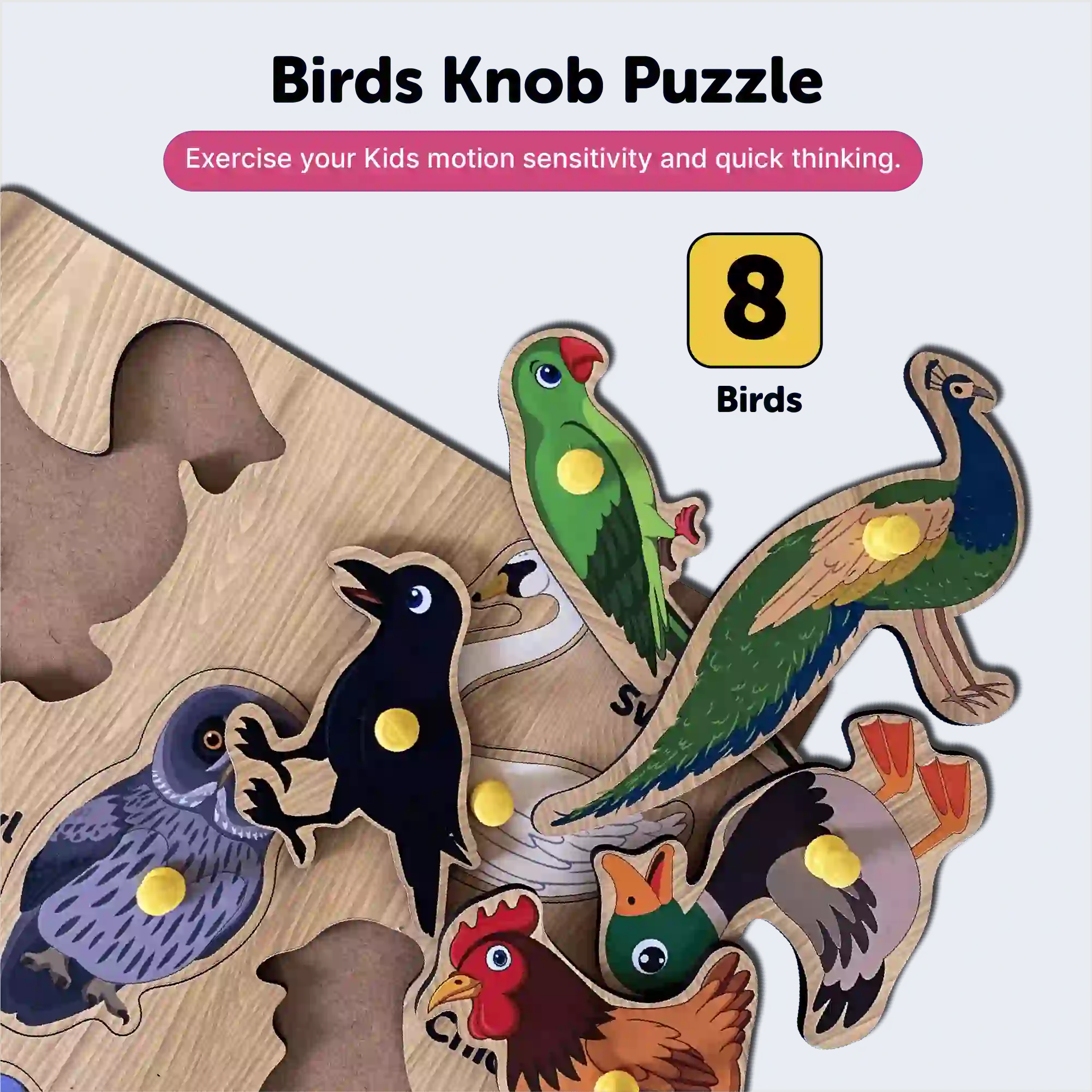 Birds Wooden Knob Puzzle Board 3+ Years