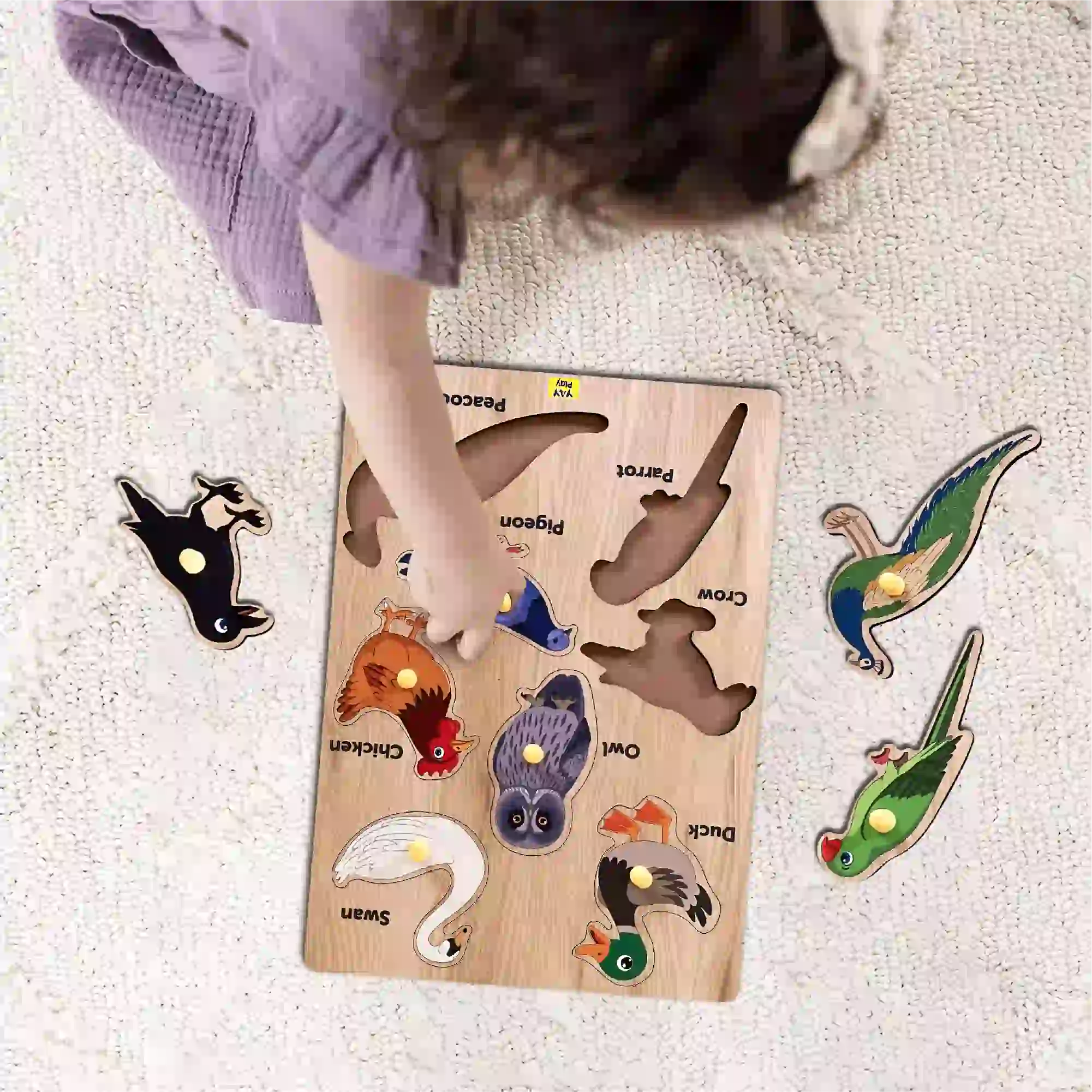 Birds Wooden Knob Puzzle Board 3+ Years