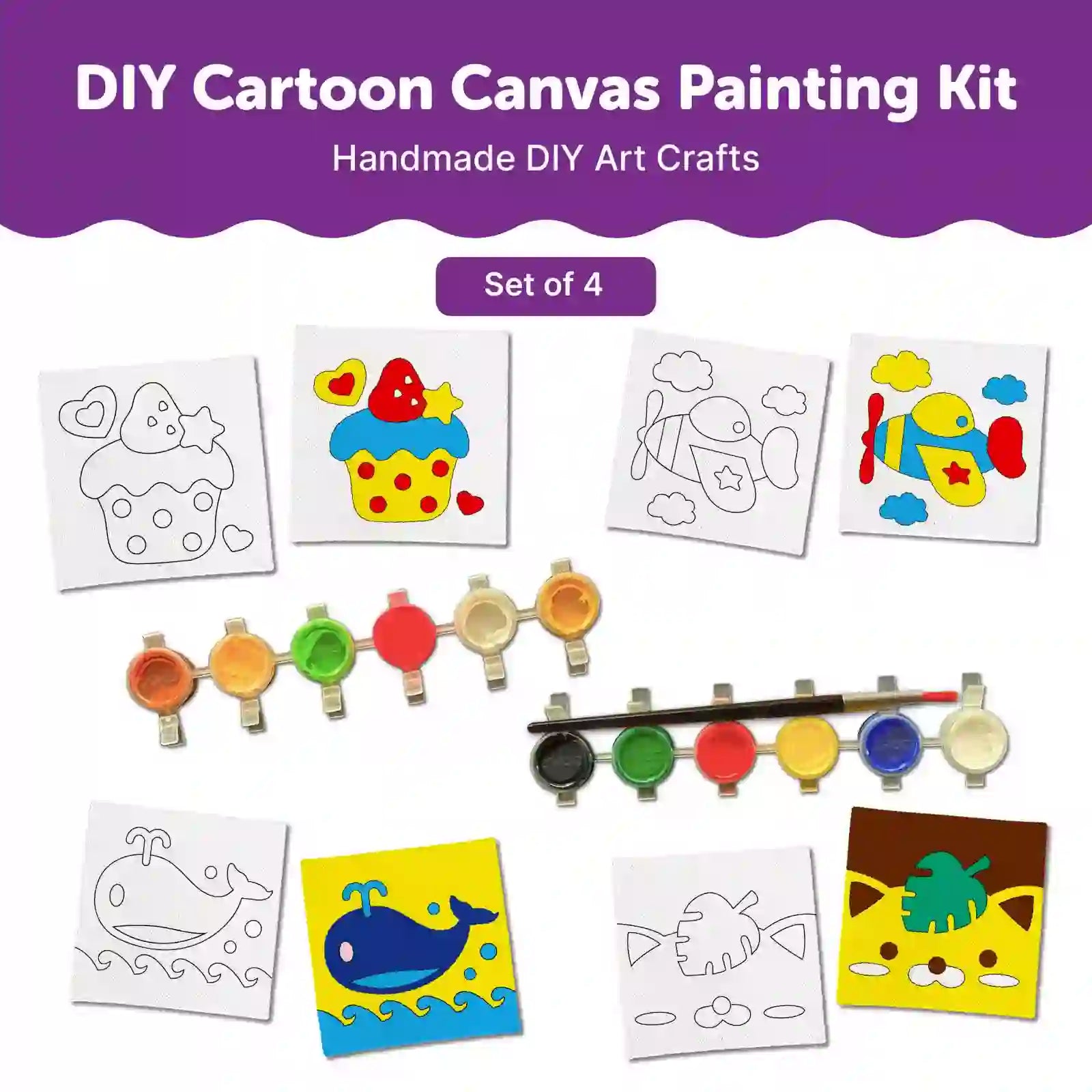 Canvas Craft Art Paint Kit for Beginner 6+ Years - Set of 4